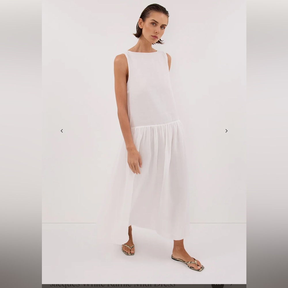 dissh jacques ramie dress white - Sleeveless White Drop-Waist Midi Dress, size 4
